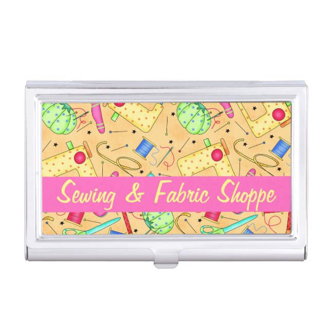 Yellow Sewing Notions Art Store Promotion Business Card Holder (Front)