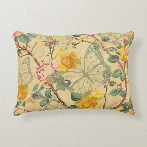 Yellow Shabby Cottage Butterfly Accent Pillow