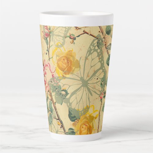 Yellow Shabby Cottage Butterfly Latte Mug