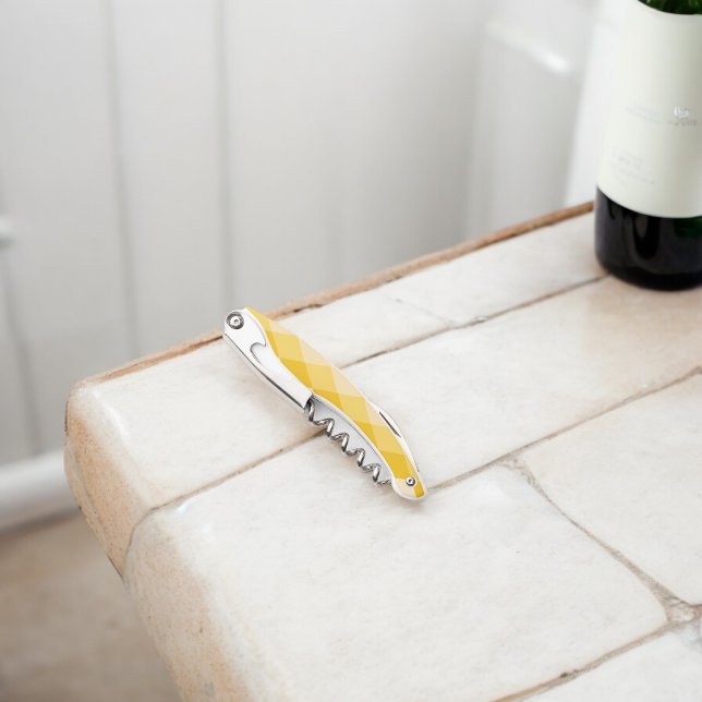 Yellow Shade Rhombus Shape Pattern Waiter's Corkscrew (Corkscrew Bottle Opener)