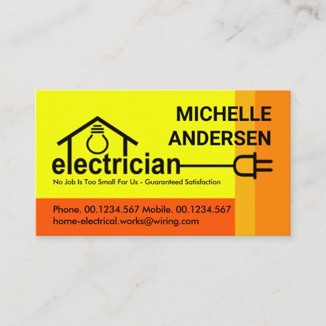 Yellow Shades Electrician Bulb Wiring Business Card (Front)