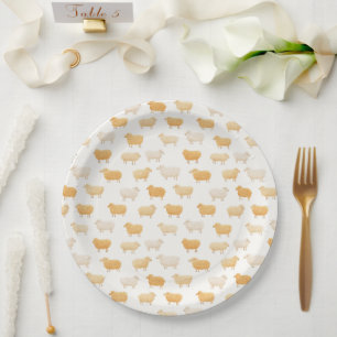 Yellow Sheep Vintage Ribbon Baby Shower Paper Plates
