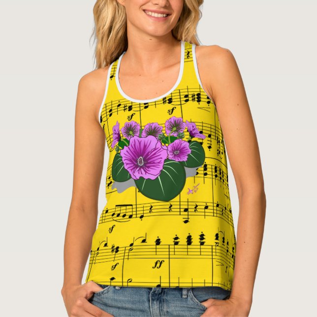 Yellow Sheet Music Purple Floral Tank Top (Front)