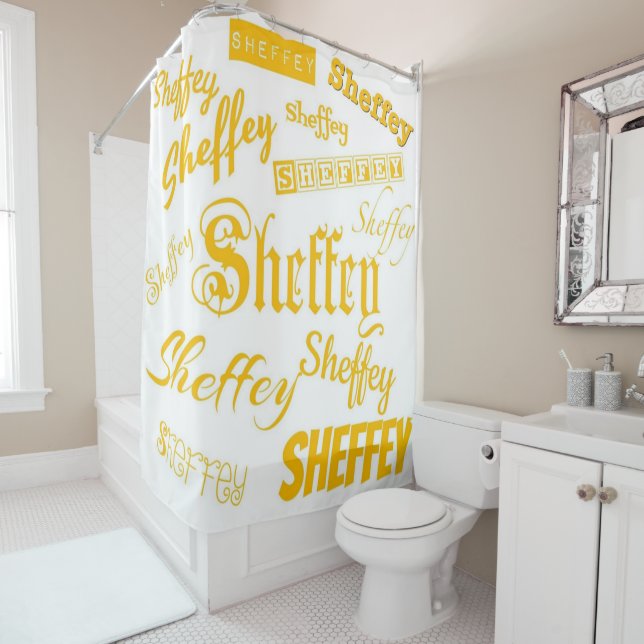 Yellow Sheffey Fonts - 9566 Shower Curtain (In Situ)