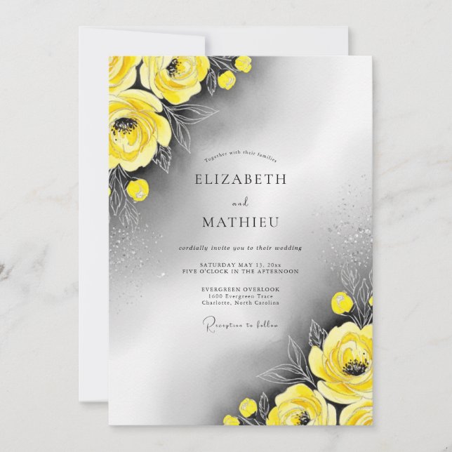 Yellow Shimmering Modern Wedding Invitation (Front)