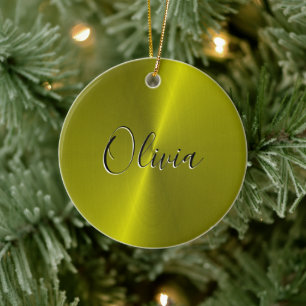 Yellow shiny faux metal ceramic ornament