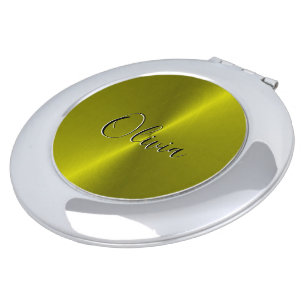 Yellow shiny faux metal  compact mirror
