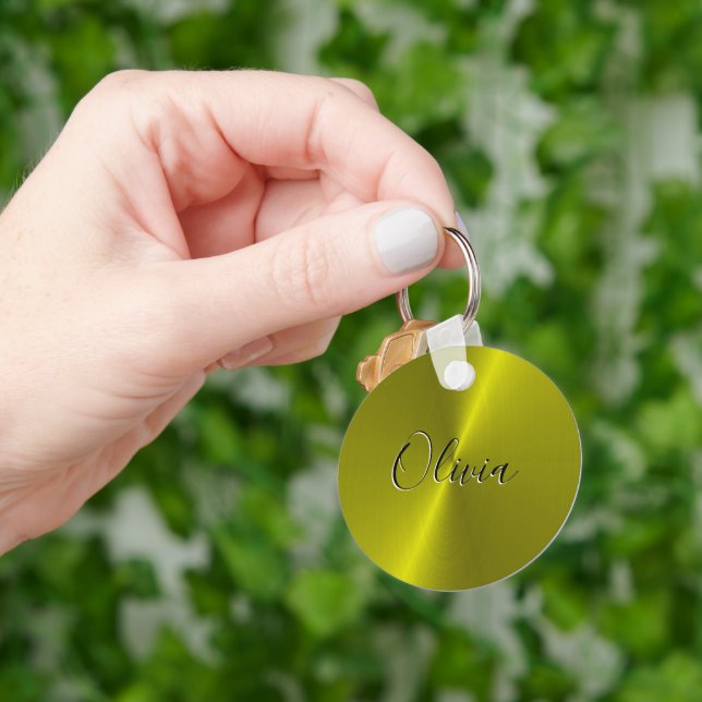 Yellow shiny faux metal  keychain (Hand)