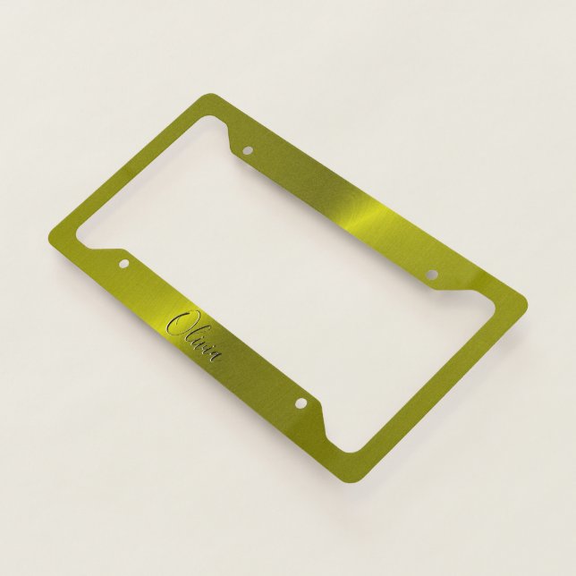 Yellow shiny faux metal  license plate frame (3/4)