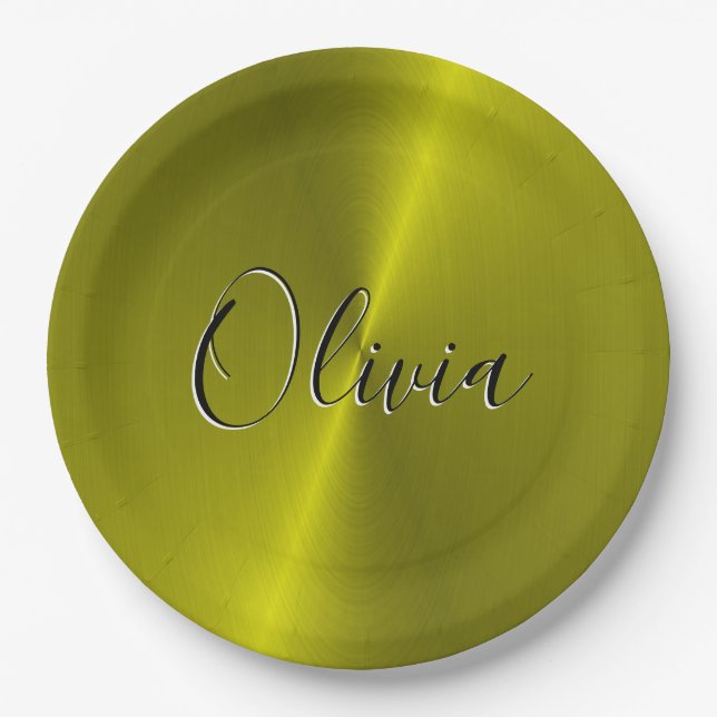 Yellow shiny faux metal  paper plates (Front)