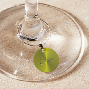Yellow shiny faux metal wine charm