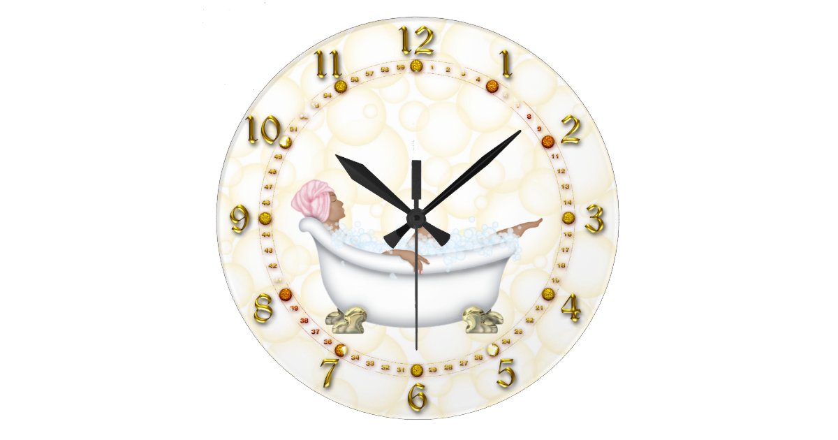 Yellow Shiny Numbers Bathroom Bubbles Large Clock Zazzle Com