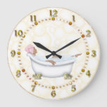 Yellow Shiny Numbers Bathroom Bubbles Large Clock at Zazzle