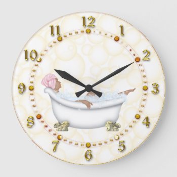 Yellow Shiny Numbers Bathroom Bubbles Large Clock by The_Clock_Shop at Zazzle