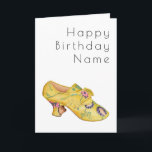 Yellow Shoe Art Deco Birthday Card<br><div class="desc">Stylish white card with Art Deco style lettering and a picture of a Woman's Shoe by Stella Mosher courtesy of www.rawpixels.com.  Easily edit the template text on the front and inside the card to a message of your own choice.</div>