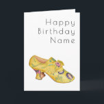 Yellow Shoe Art Deco Birthday Card<br><div class="desc">Stylish white card with Art Deco style lettering and a picture of a Woman's Shoe by Stella Mosher courtesy of www.rawpixels.com.  Easily edit the template text on the front and inside the card to a message of your own choice.</div>