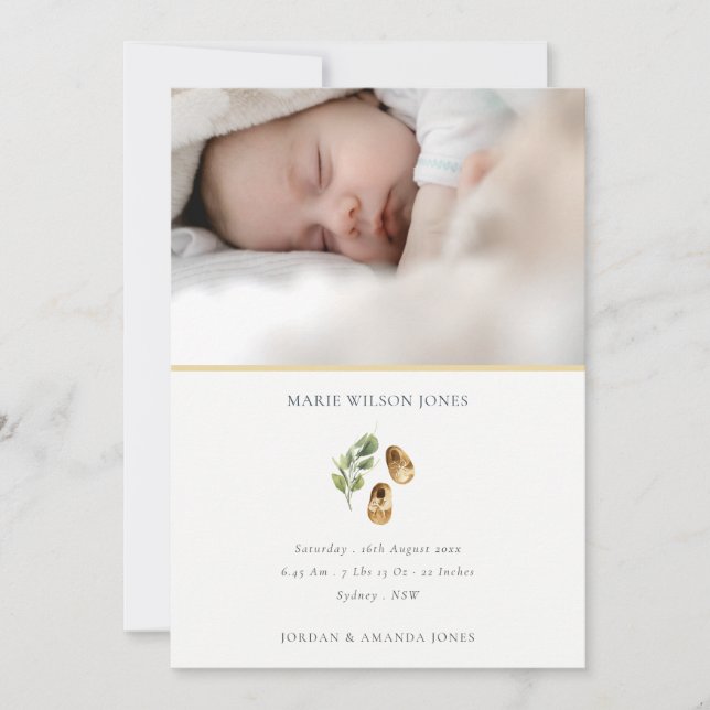 Yellow Shoes Foliage Photo Baby Birth Announcement (Front)