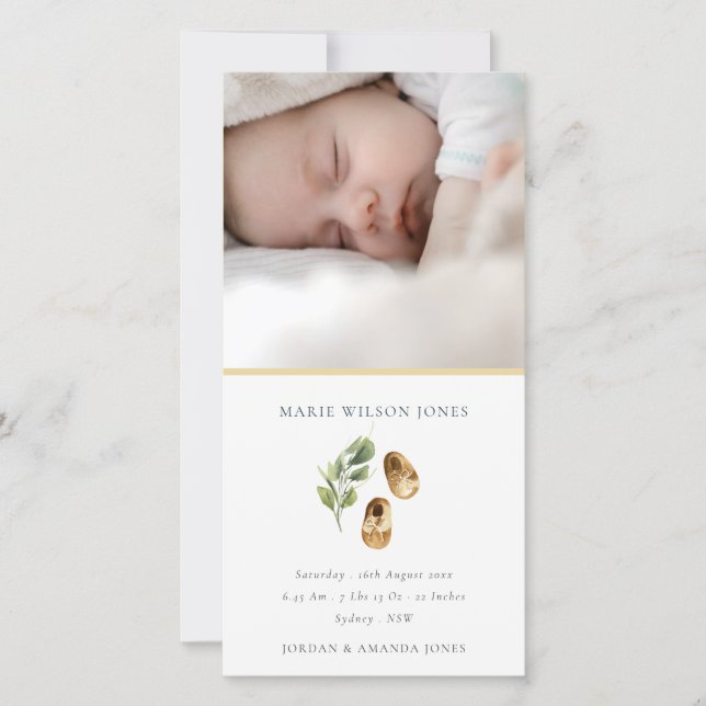 Yellow Shoes Foliage Photo Baby Birth Announcement (Front)