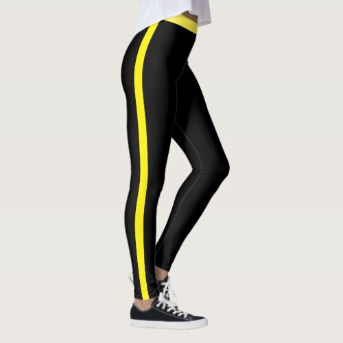 Yellow Side Stripe Black Leggings _ Choose Colors