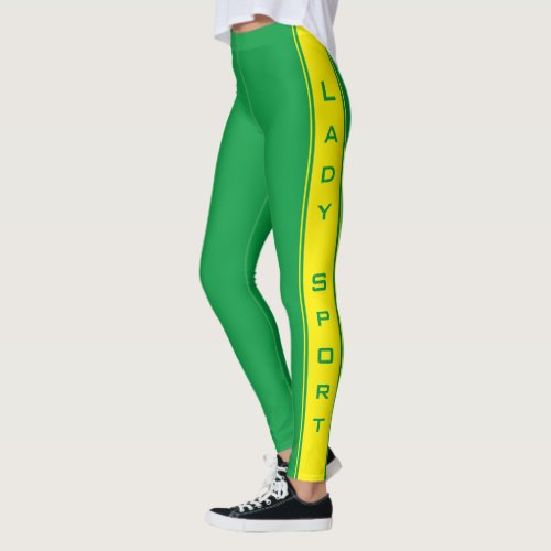 Yellow Side Stripe Green Leggings Custom Colors