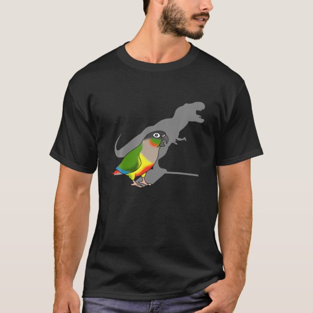 Yellow Sided Conure Rex Funny Dinosaur Parrot Birb T-Shirt (Front)