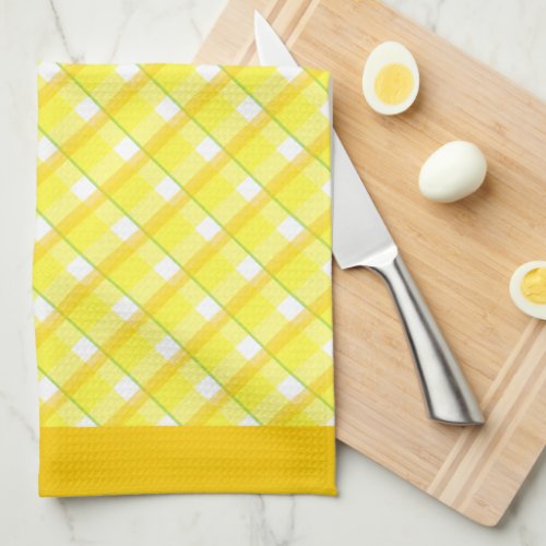 Yellow Sideways Plaid Orange Border Kitchen Towel