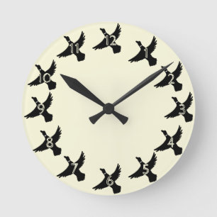 Yellow Silhouette Flying Duck Round Clock