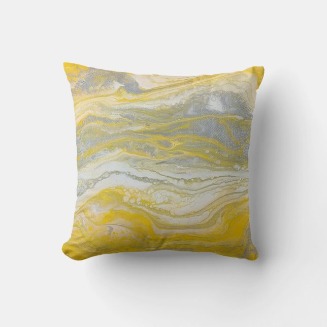 Yellow & Silver Abstract Pillow (light gray back) (Front)