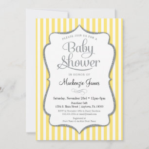 Yellow Silver Baby Shower Invitation Neutral Gray