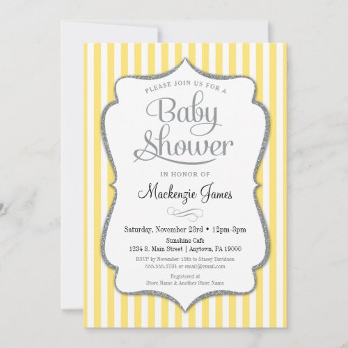 Yellow Silver Baby Shower Invitation Neutral Gray