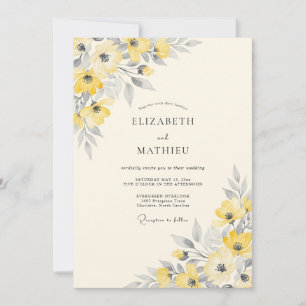 Yellow Silver Dainty Spring Wedding Invitation