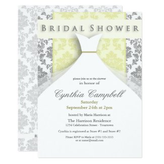 Yellow/Silver Damask Bridal Shower Invitations