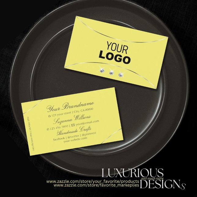 Yellow Silver Decor Sparkling Diamonds and Logo Business Card (Creator Uploaded)