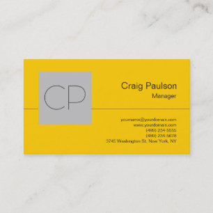 Yellow Silver Gray Chic Monogram Business Card