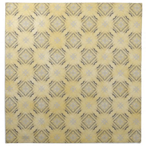 Yellow  Silver Gray Diamonds Checkerboard Pattern Cloth Napkin