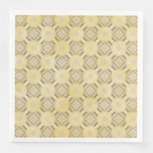 Yellow & Silver Gray Diamonds Checkerboard Pattern Paper Dinner Napkins