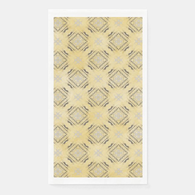 Yellow & Silver Gray Diamonds Checkerboard Pattern Paper Guest Towels (Front)