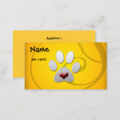 Yellow Silver Paw Heart Pet Business Card (Front/Back)