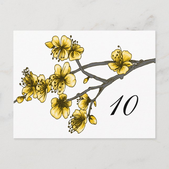 Yellow Simple Cherry Blossoms Table Number (Front)