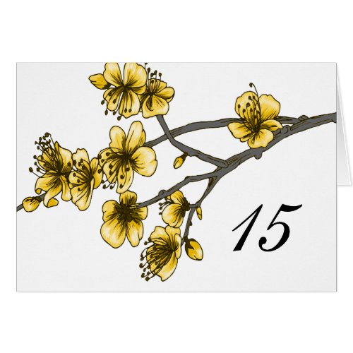 Yellow Simple Cherry Blossoms Table Number Card