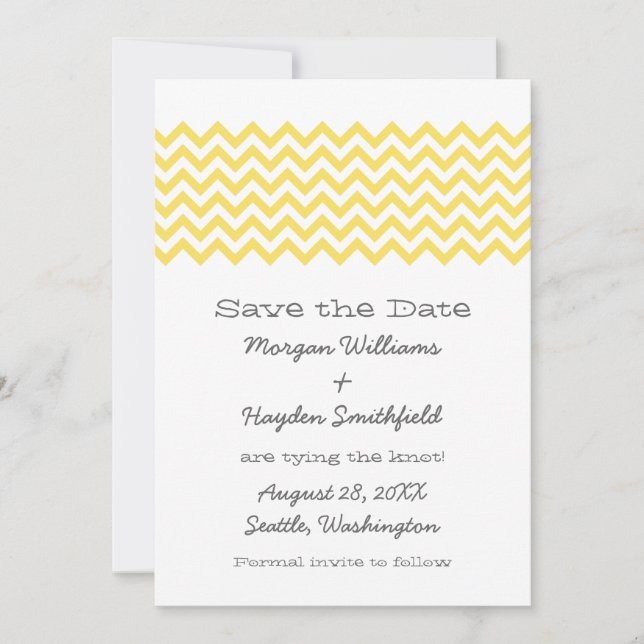 Yellow Simple Chevron Save the Date Invite (Front)