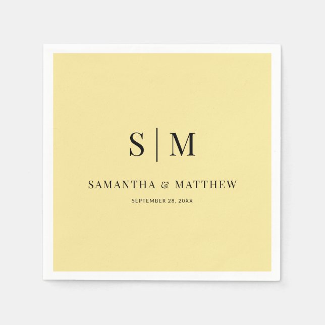 Yellow Simple Elegant Couple Initials Wedding Napkins (Front)
