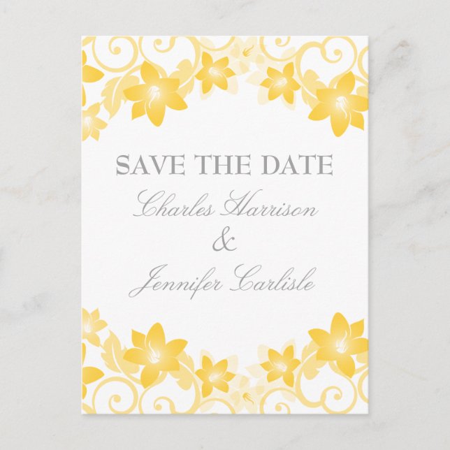 Yellow Simple Floral Save the Date Postcard (Front)