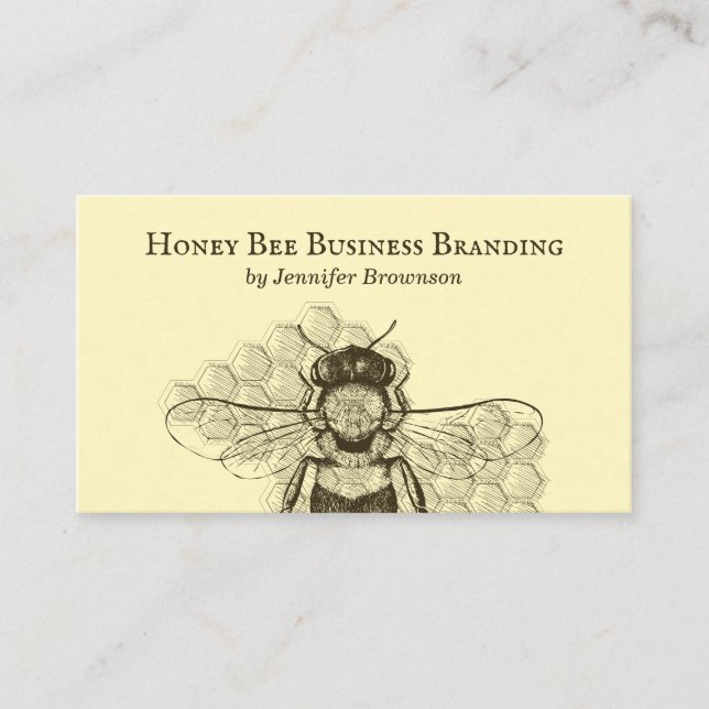 Yellow Simple Honeycomb Bee Retro Apiary Business Card (Front)