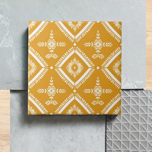 Yellow Simple Indian Geometric Elegant Rustic Ceramic Tile