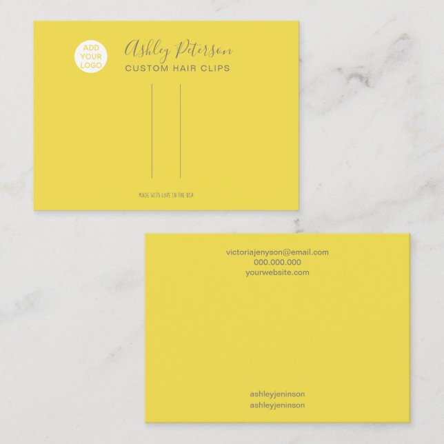 Yellow simple logo hair clip barrette display business card (Front/Back)