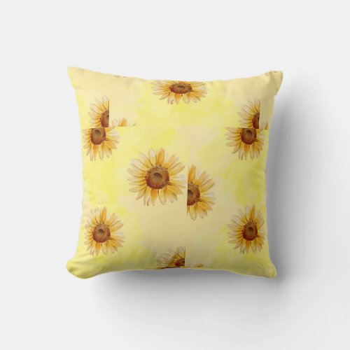 Yellow Simple Minimalist Watercolor Sunflower Wall Throw Pillow