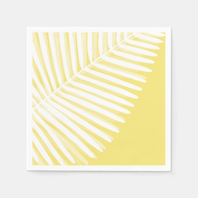 Yellow simple tropical monochrome palm leaf napkins (Front)
