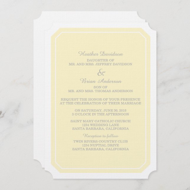 Yellow Simply Elegant Wedding Invite (Front/Back)