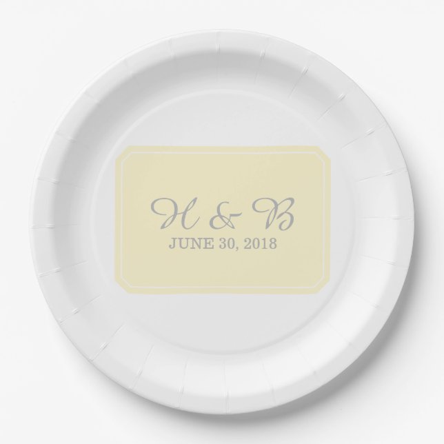 Yellow Simply Elegant Wedding Paper Plates (Front)